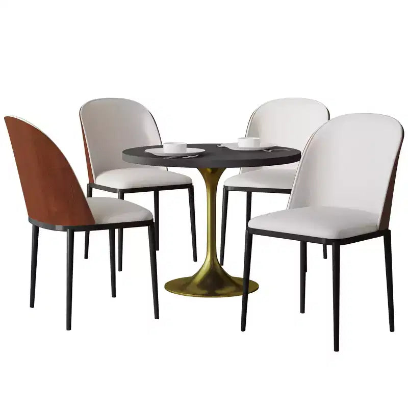Ensemble de salle à manger 5 pièces LeisureMod Verve - Table ronde en MDF de 91,4 cm, 4 chaises de salle à manger en cuir