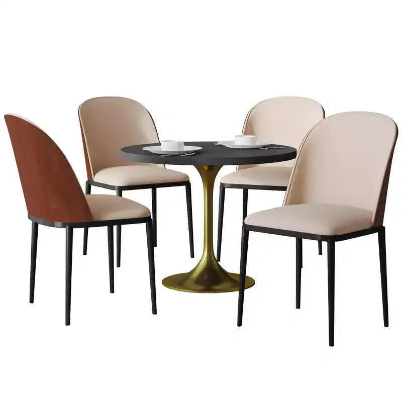 Ensemble de salle à manger 5 pièces LeisureMod Verve - Table ronde en MDF de 91,4 cm, 4 chaises de salle à manger en cuir