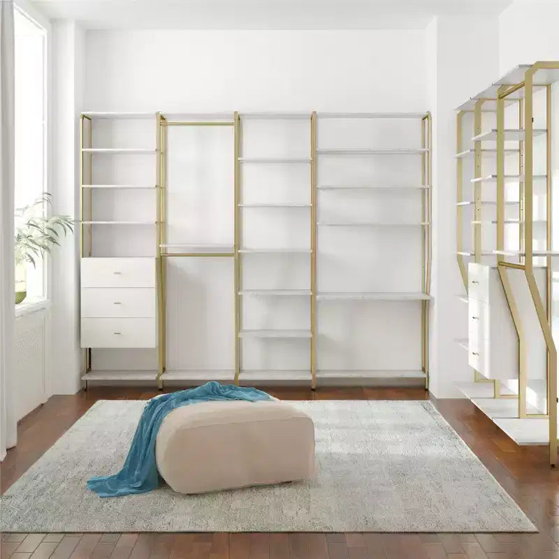 Gwyneth Closet - Étagères, Faux marbre blanc et Bronze doré