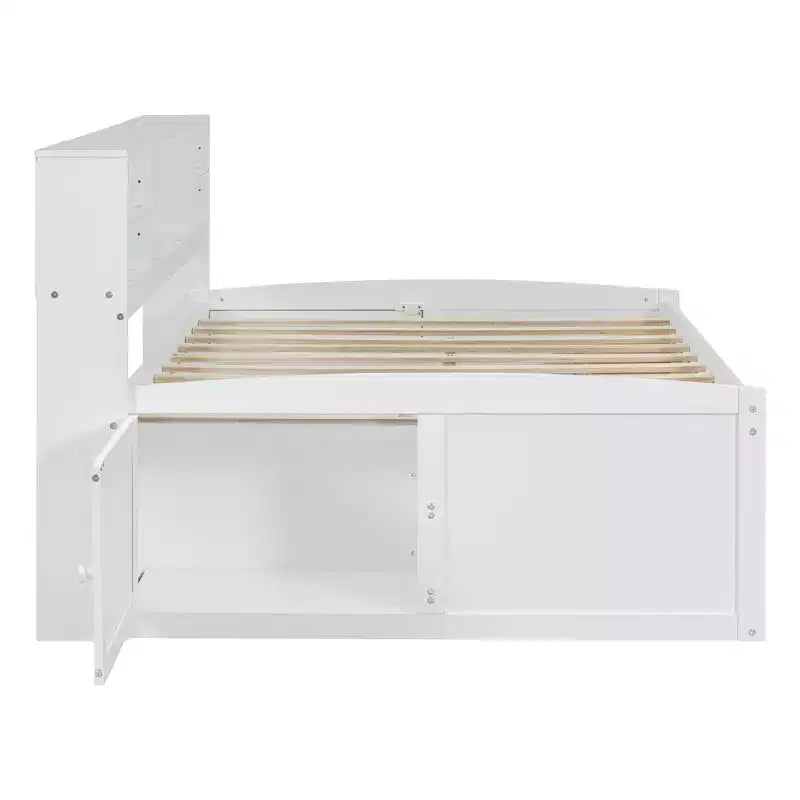 Lit de repos double Whisen en bois avec 2 armoires de chevet, étagères supérieures et 4 tiroirs