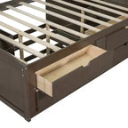 Lit de repos double Whisen en bois avec 2 armoires de chevet, étagères supérieures et 4 tiroirs