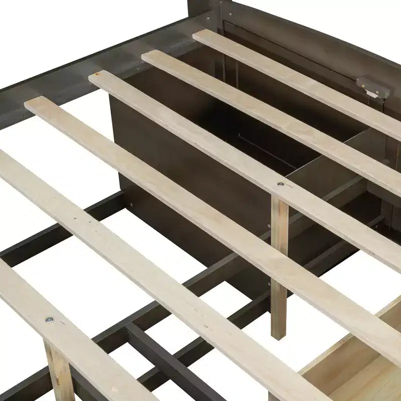 Lit de repos double Whisen en bois avec 2 armoires de chevet, étagères supérieures et 4 tiroirs