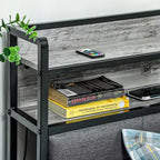 HOMCOM Cadre de lit avec tête de lit de rangement, cadre de lit plateforme avec lumières LED, station de recharge, silencieux et facile à assembler, gris ciment