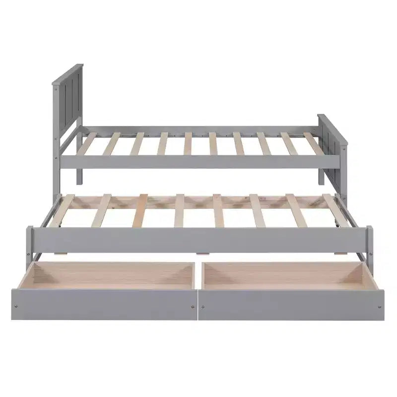 Lit plateforme Whisen Wood deux places avec lit gigogne et tiroirs