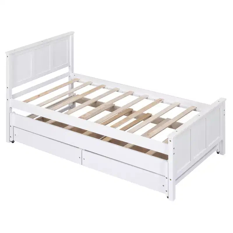 Lit plateforme Whisen Wood deux places avec lit gigogne et tiroirs