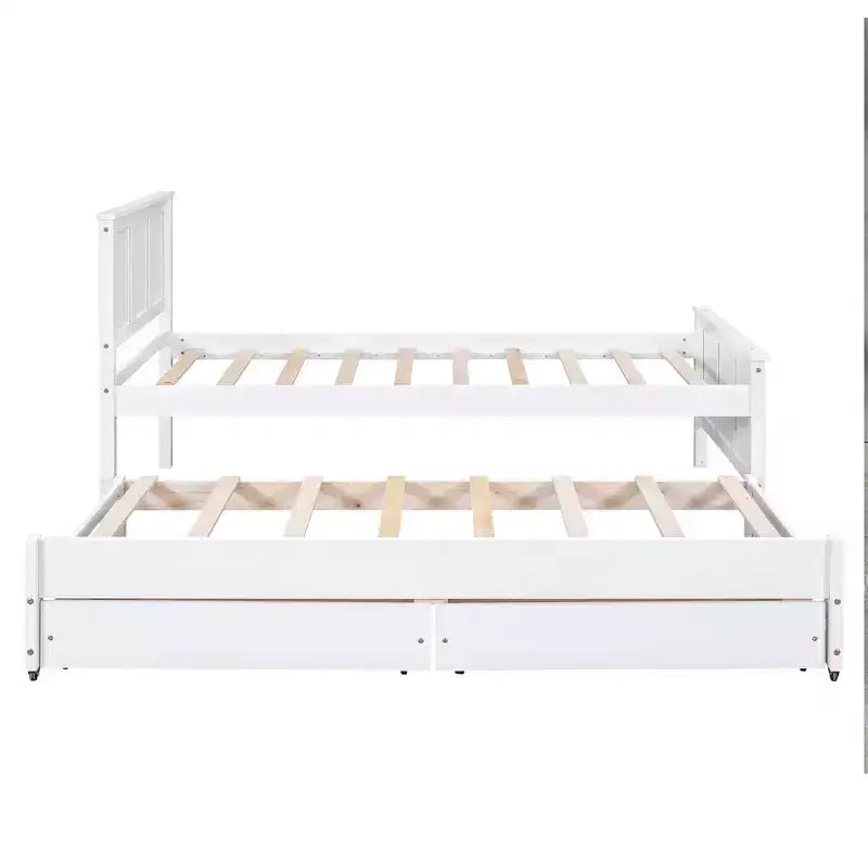 Lit plateforme Whisen Wood deux places avec lit gigogne et tiroirs