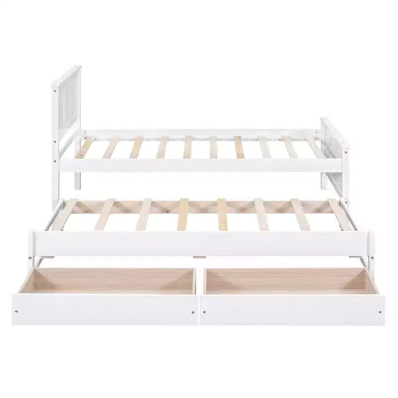 Lit plateforme Whisen Wood deux places avec lit gigogne et tiroirs