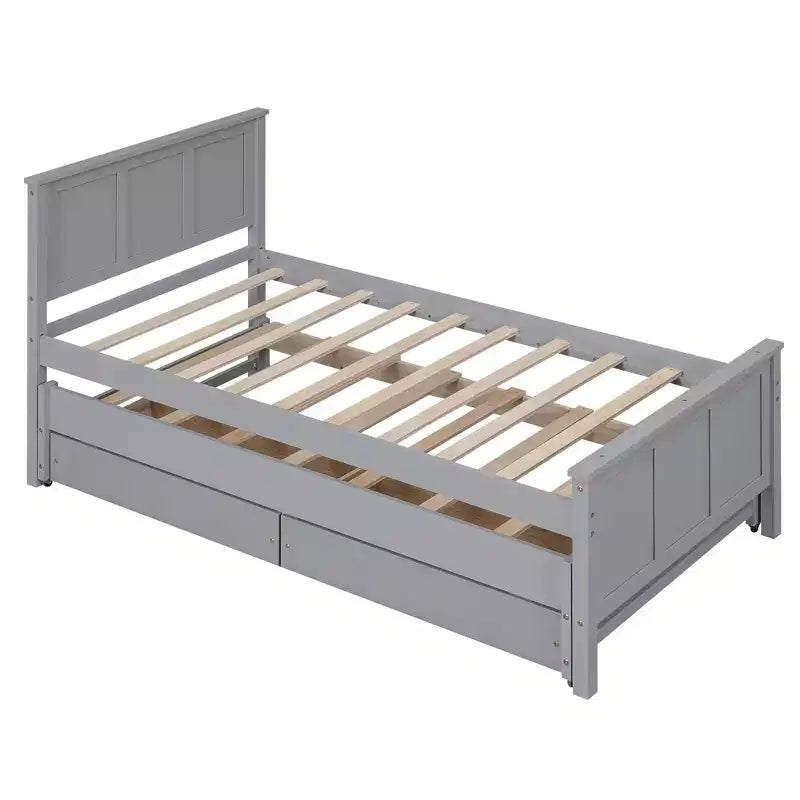 Lit plateforme Whisen Wood deux places avec lit gigogne et tiroirs