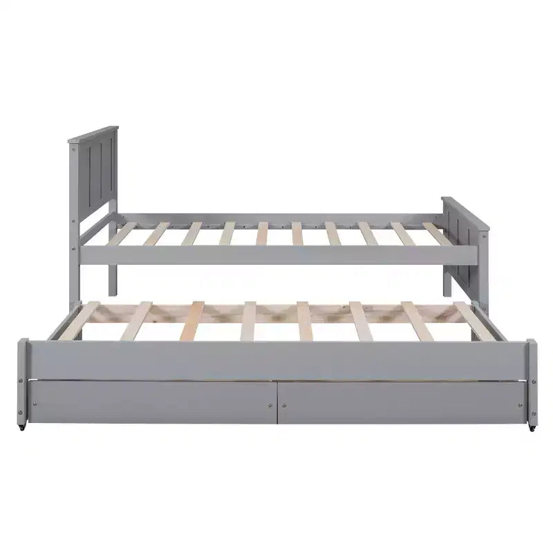 Lit plateforme Whisen Wood deux places avec lit gigogne et tiroirs