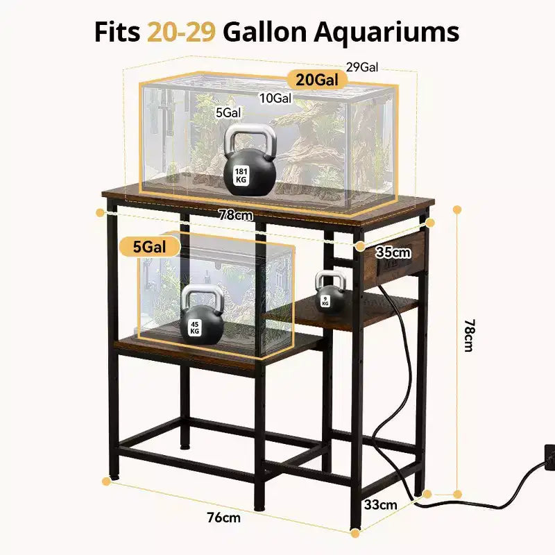 Meuble d'aquarium GOTGELIF 20-29 gallons, support métallique robuste pour aquarium avec étagère de rangement