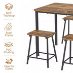 VECELO Ensemble Table et 4 Chaises de Salle à Manger, Meubles de Cuisine en Panneau MDF et Cadre Métallique Rectangulaire, Gain de Place, Noir/Marron/Chêne
