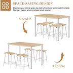VECELO Ensemble Table et 4 Chaises de Salle à Manger, Meubles de Cuisine en Panneau MDF et Cadre Métallique Rectangulaire, Gain de Place, Noir/Marron/Chêne