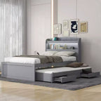 Lit plateforme Whisen Twin XL avec tête de lit LED de rangement, station de charge, lit gigogne simple et 2 tiroirs