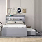 Lit plateforme Whisen Twin XL avec tête de lit LED de rangement, station de charge, lit gigogne simple et 2 tiroirs