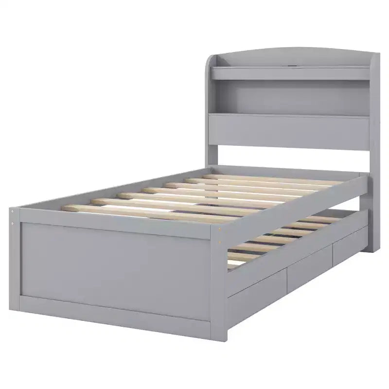 Lit plateforme Whisen Twin XL avec tête de lit LED de rangement, station de charge, lit gigogne simple et 2 tiroirs