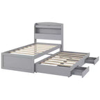 Lit plateforme Whisen Twin XL avec tête de lit LED de rangement, station de charge, lit gigogne simple et 2 tiroirs