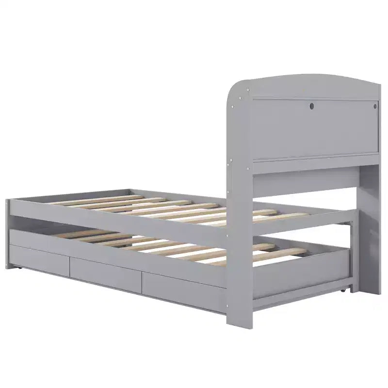 Lit plateforme Whisen Twin XL avec tête de lit LED de rangement, station de charge, lit gigogne simple et 2 tiroirs