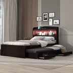Lit plateforme Whisen Twin XL avec tête de lit LED de rangement, station de charge, lit gigogne simple et 2 tiroirs