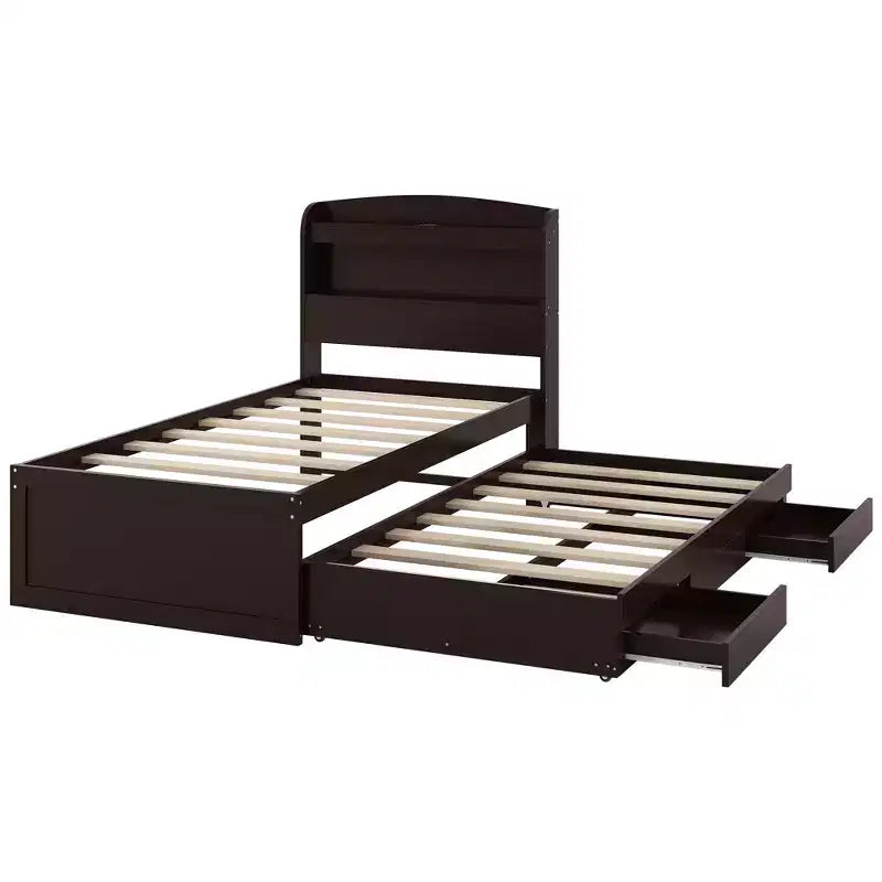 Lit plateforme Whisen Twin XL avec tête de lit LED de rangement, station de charge, lit gigogne simple et 2 tiroirs