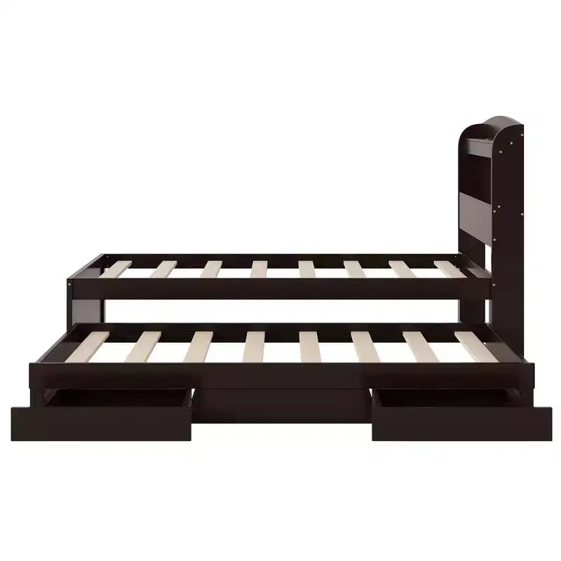 Lit plateforme Whisen Twin XL avec tête de lit LED de rangement, station de charge, lit gigogne simple et 2 tiroirs