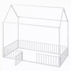 Lit plateforme simple/double en forme de maison en métal avec clôture et porte - ModernLuxe