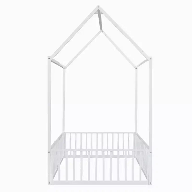 Lit plateforme simple/double en forme de maison en métal avec clôture et porte - ModernLuxe