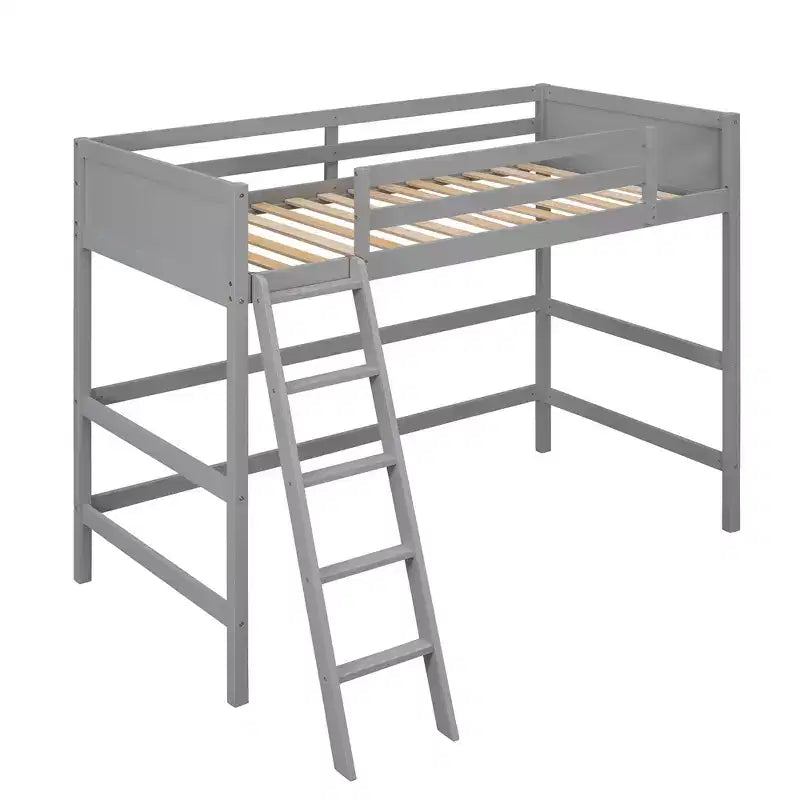 Lit mezzanine Whisen 79,5''L 41,8''W en bois massif, design moderne, taille jumeau, avec échelle, sain et confortable