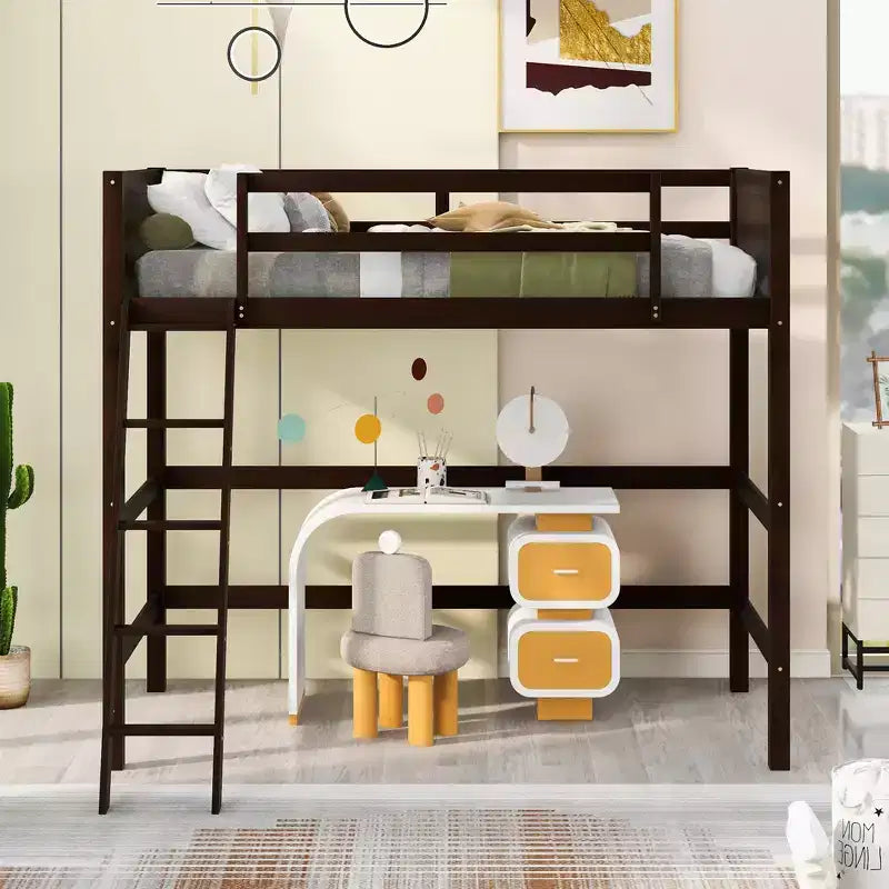 Lit mezzanine Whisen 79,5''L 41,8''W en bois massif, design moderne, taille jumeau, avec échelle, sain et confortable