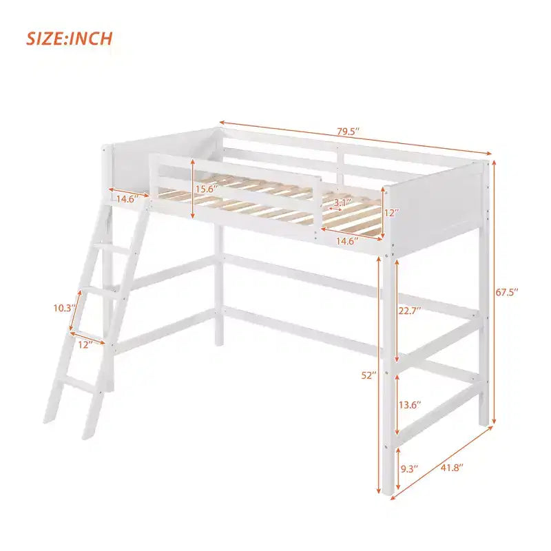 Lit mezzanine Whisen 79,5''L 41,8''W en bois massif, design moderne, taille jumeau, avec échelle, sain et confortable