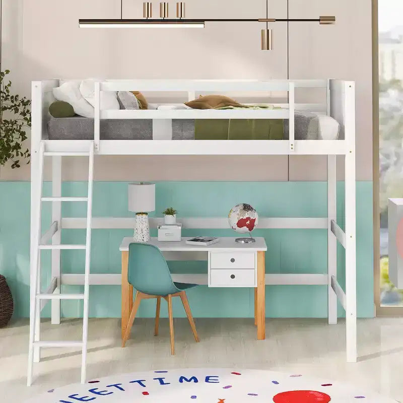 Lit mezzanine Whisen 79,5''L 41,8''W en bois massif, design moderne, taille jumeau, avec échelle, sain et confortable
