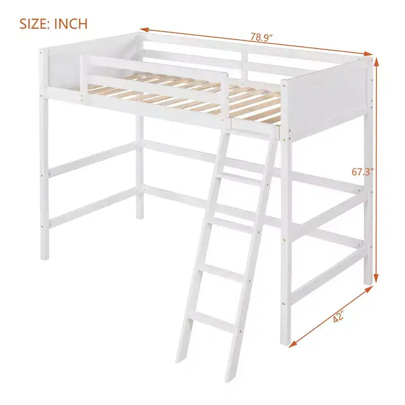 Lit mezzanine Whisen 79,5''L 41,8''W en bois massif, design moderne, taille jumeau, avec échelle, sain et confortable