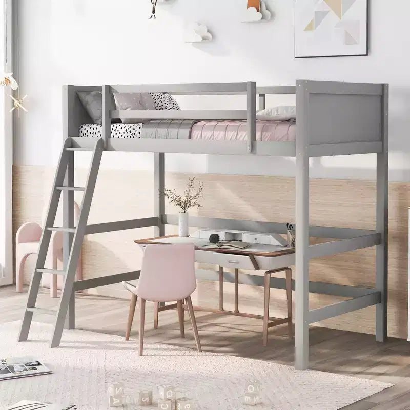 Lit mezzanine Whisen 79,5''L 41,8''W en bois massif, design moderne, taille jumeau, avec échelle, sain et confortable