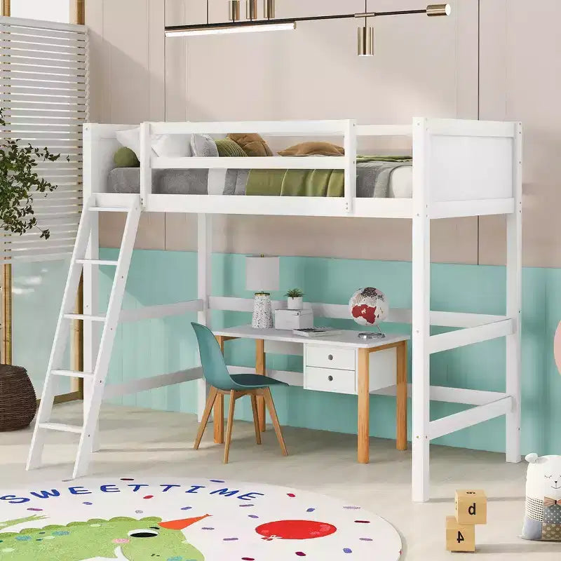 Lit mezzanine Whisen 79,5''L 41,8''W en bois massif, design moderne, taille jumeau, avec échelle, sain et confortable