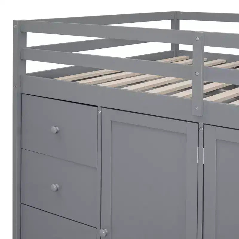 Lit mezzanine double en bois de style moderne Whisen 93.3''L 57.6''W avec armoires, placards et tiroirs intégrés