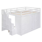 Lit mezzanine double en bois de style moderne Whisen 93.3''L 57.6''W avec armoires, placards et tiroirs intégrés