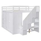 Lit mezzanine double en bois de style moderne Whisen 93.3''L 57.6''W avec armoires, placards et tiroirs intégrés