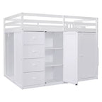 Lit mezzanine double en bois de style moderne Whisen 93.3''L 57.6''W avec armoires, placards et tiroirs intégrés