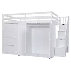 Lit mezzanine double en bois de style moderne Whisen 93.3''L 57.6''W avec armoires, placards et tiroirs intégrés