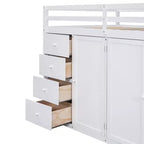 Lit mezzanine double en bois de style moderne Whisen 93.3''L 57.6''W avec armoires, placards et tiroirs intégrés