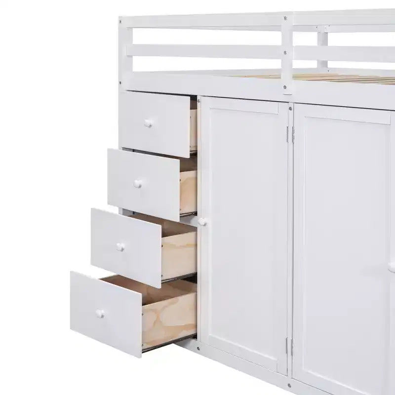 Lit mezzanine double en bois de style moderne Whisen 93.3''L 57.6''W avec armoires, placards et tiroirs intégrés