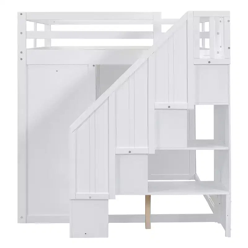 Lit mezzanine double en bois de style moderne Whisen 93.3''L 57.6''W avec armoires, placards et tiroirs intégrés
