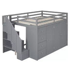 Lit mezzanine double en bois de style moderne Whisen 93.3''L 57.6''W avec armoires, placards et tiroirs intégrés