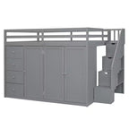 Lit mezzanine double en bois de style moderne Whisen 93.3''L 57.6''W avec armoires, placards et tiroirs intégrés