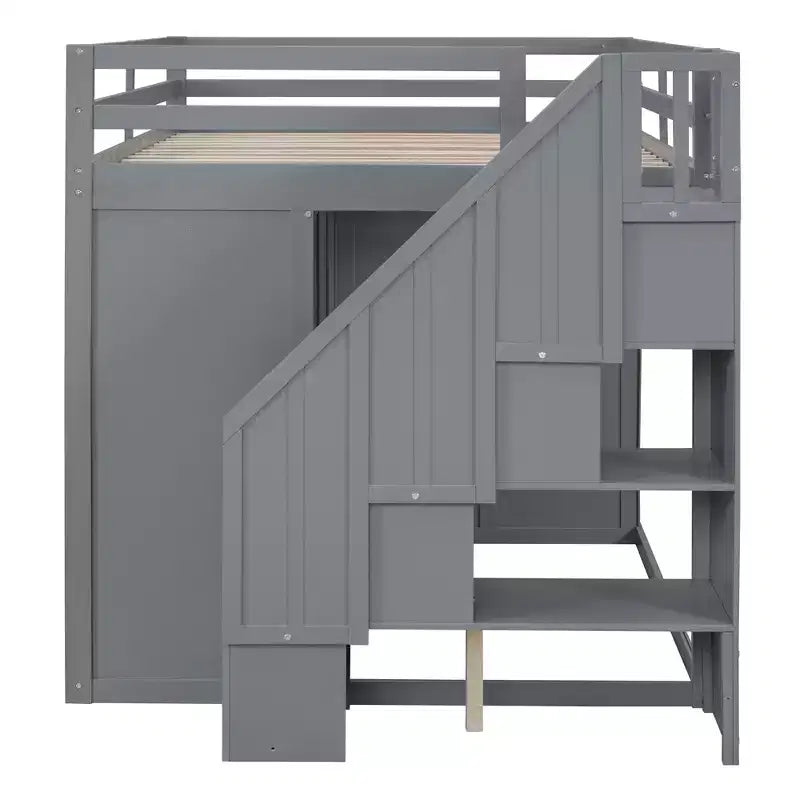 Lit mezzanine double en bois de style moderne Whisen 93.3''L 57.6''W avec armoires, placards et tiroirs intégrés