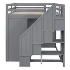 Lit mezzanine double en bois de style moderne Whisen 93.3''L 57.6''W avec armoires, placards et tiroirs intégrés