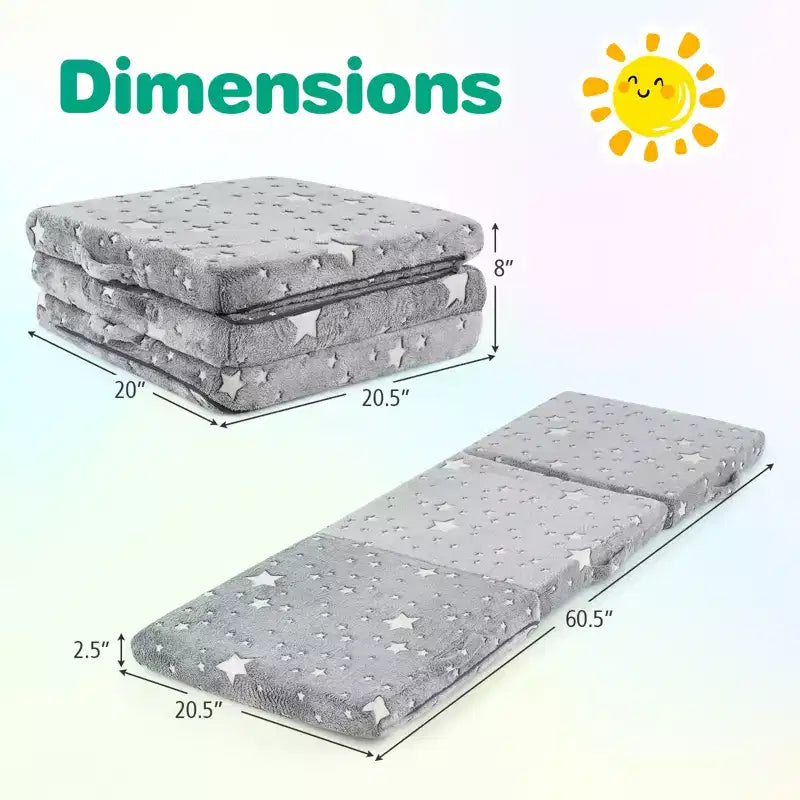 Costway Matelas de sol pliable pour enfants phosphorescent Tapis de sieste pliant en trois couleurs vives/gris/rose
