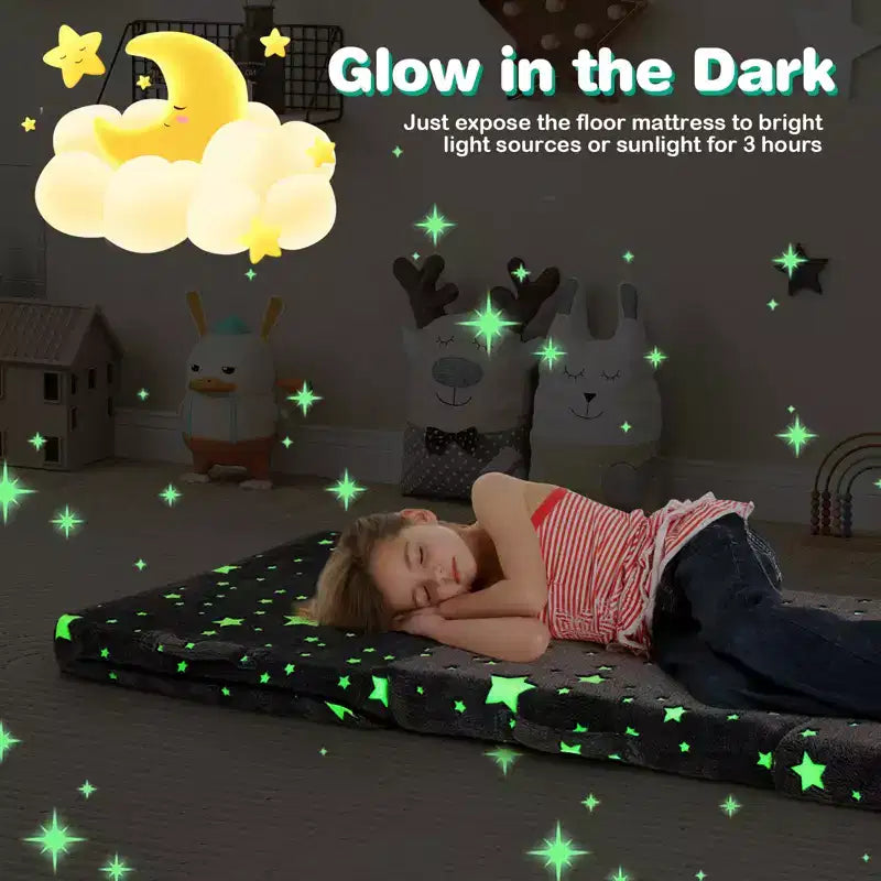 Costway Matelas de sol pliable pour enfants phosphorescent Tapis de sieste pliant en trois couleurs vives/gris/rose