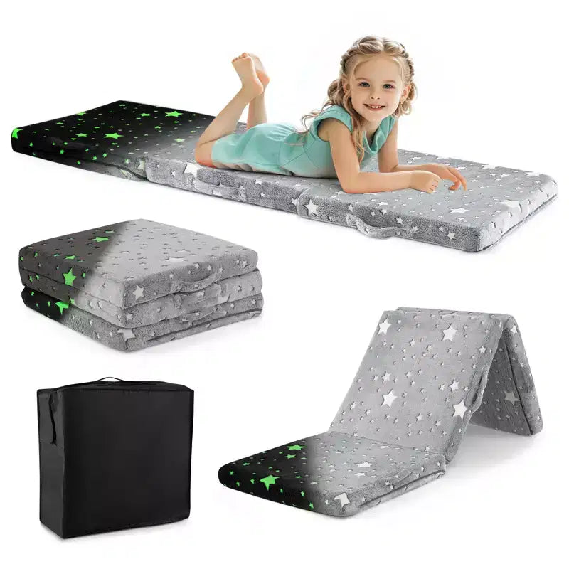 Costway Matelas de sol pliable pour enfants phosphorescent Tapis de sieste pliant en trois couleurs vives/gris/rose
