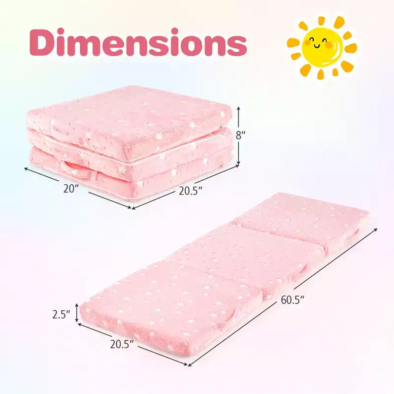 Costway Matelas de sol pliable pour enfants phosphorescent Tapis de sieste pliant en trois couleurs vives/gris/rose