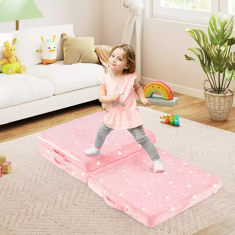 Costway Matelas de sol pliable pour enfants phosphorescent Tapis de sieste pliant en trois couleurs vives/gris/rose